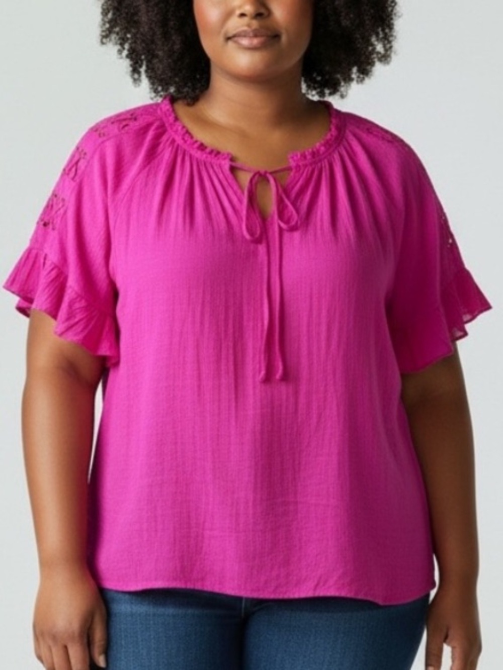 LATE AUGUST Women’s Pink Tie Neck Raglan Sleeve Blouse Top